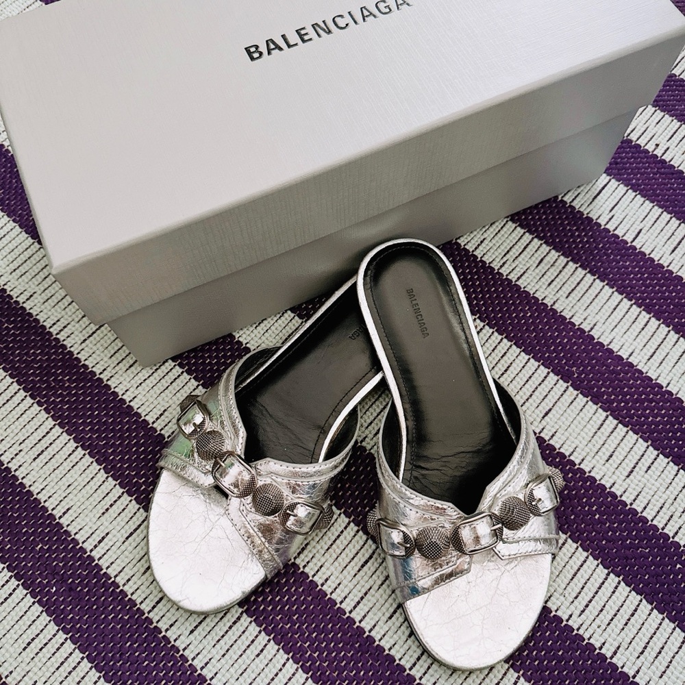 Balenciaga Cagole Sandel Flat Metallic Arena ABS Silver size 35 made in ITALY